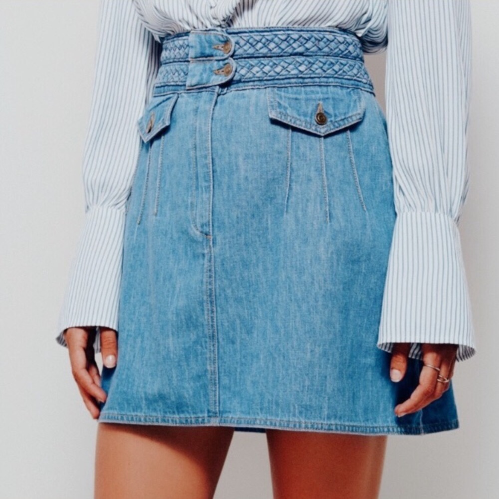 Free People braided high rise denim skirt Size 0